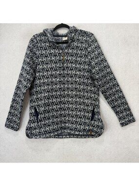LIV Jacket Womens XL Blue Geometric Fleece 1/2 Zip Hooded Pullover Pockets